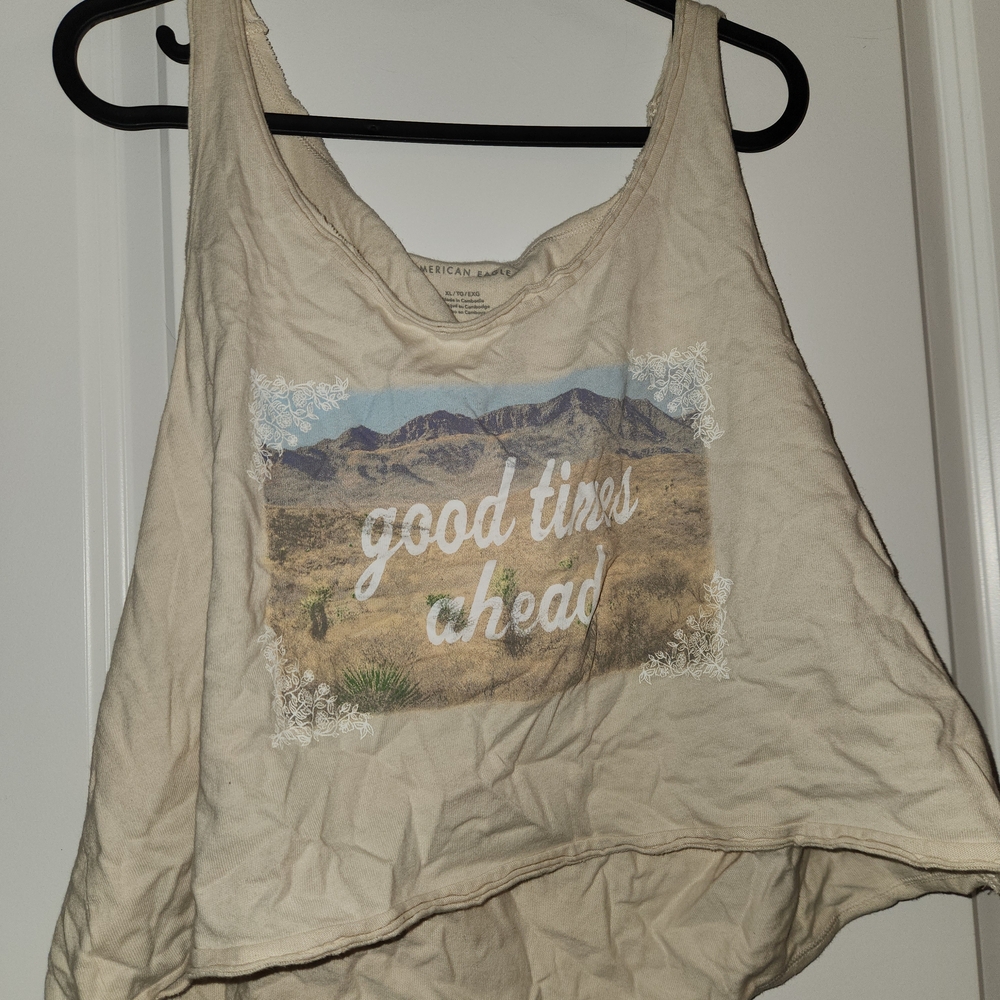 American Eagle Outfitters Cream Crop Tank Top Size Xl